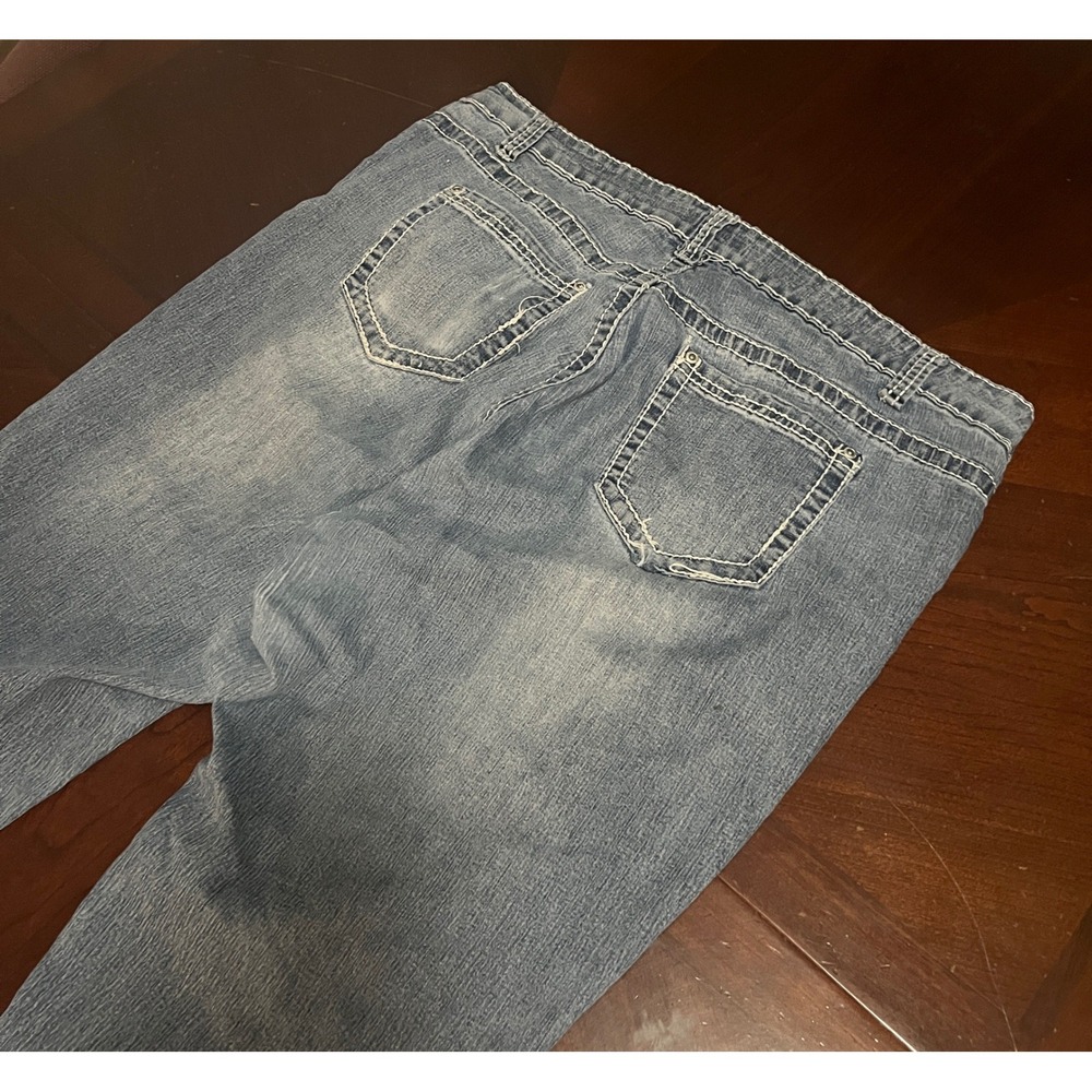 Bongo Womens Plus Size 20W Distressed Straight Leg Jeans Medium Wash Blue Denim